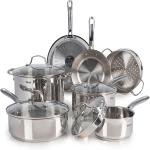 T-fal Stainless Steel Cookware Set 11 Piece Induction - Pots & Pans, Kitchen Cooking Set w/Fry Pans, Saucepans, Saute Pan, Dutch Oven, Steamer (Silver)