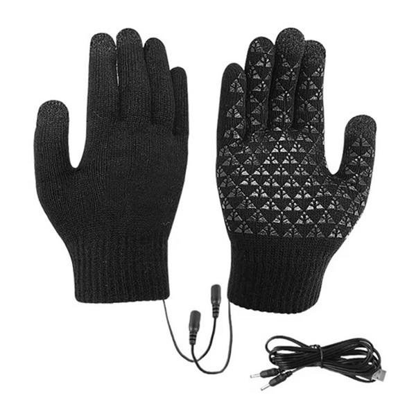 Shunmaii USB Heated Knitted Gloves - Full Finger Gloves, Non-Slip Touch Screen Gloves, Thicken Thermal Knitting Mitts for Outdoor Sports
