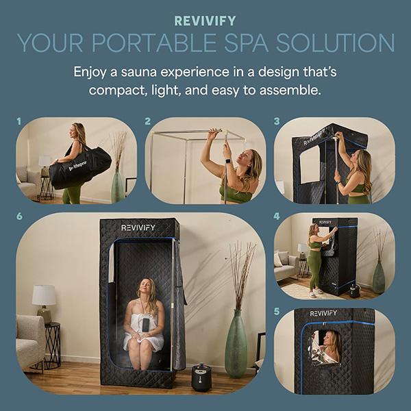 LifePro Revivify Portable Sauna Box – At-Home Sauna Tent with Adjustable Heat Levels & Timer, Foldable, Easy-to-Use Personal Steam Room for Home with 2.6L Steamer