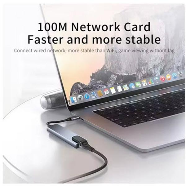 IPUMYNO USB 8-In-1 Hub - USB Type C 3.1 To 4k, HdTV Hub Adapter With SD Tf Rj4, Card Reader, Fast Charge For Macbook Notebook Computer