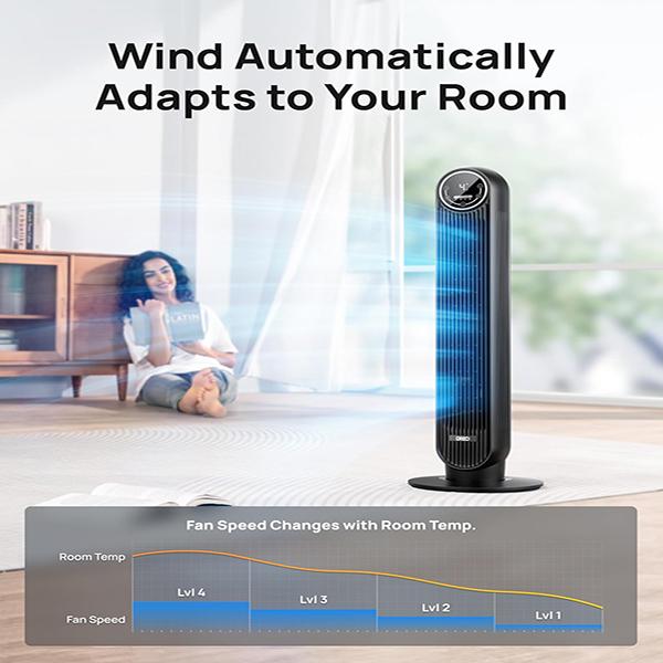 Dreo Tower Fan - 28dB Quiet Floor Fan, 90° Oscillating for Indoors with 4 Speeds, Black (DR-HTF007)