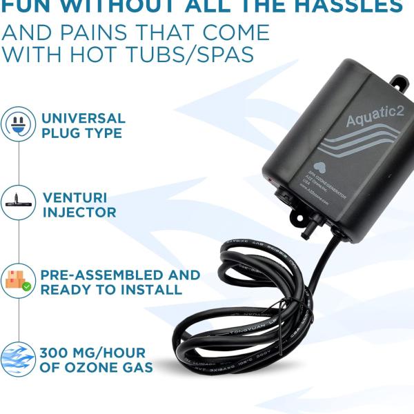 Aquatic 2 Spa Hot Tub Ozone Generator 300 mg/h - Spa Skin Care, Ozonator, Irritant Reducer, for Water Sanitation