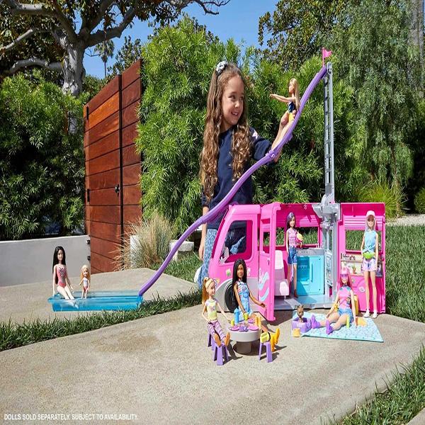 Mattel Barbie DREAM CAMPER Vehicle Playset - Toy Vehicle with 60 Doll-Sized Accessories Including Furniture, Pool & 30-inch Slide