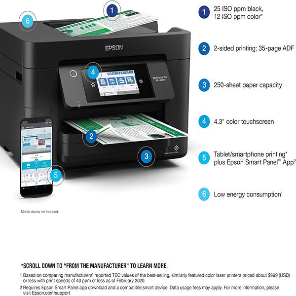 Epson Workforce Pro WF-4830 Wireless All-in-One Printer with Auto 2-Sided Print - Print, Copy, Scan and Fax, 500-sheet Paper Capacity, & 4.3" Color Touchscreen