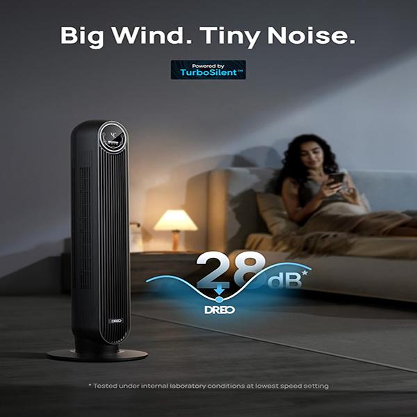 Dreo Tower Fan - 28dB Quiet Floor Fan, 90° Oscillating for Indoors with 4 Speeds, Black (DR-HTF007)