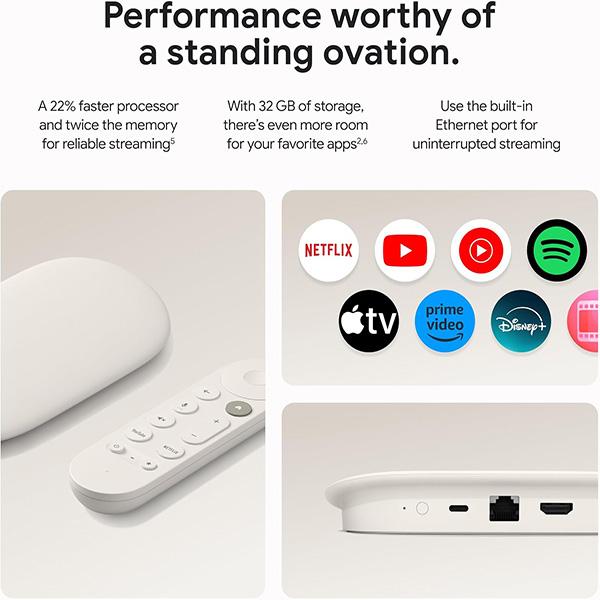 Google TV Streamer 4K - Fast Streaming Entertainment on Your TV with Voice Search Remote, Watch Movies, Shows, Live TV, and Netflix in 4K HDR (Porcelain)
