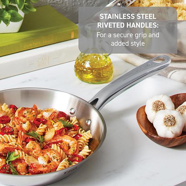 T-fal Stainless Steel Cookware Set 11 Piece Induction - Pots & Pans, Kitchen Cooking Set w/Fry Pans, Saucepans, Saute Pan, Dutch Oven, Steamer (Silver)