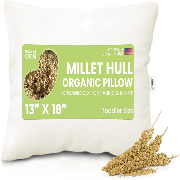 Bean Products Bed Pillow For Sleeping – Organic Millet Fill with Organic Cotton Fabric, Soft Head Pillow, Eco-Friendly, Breathable, and Durable Sleep Aid, Made in The USA