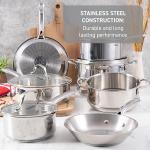 T-fal Stainless Steel Cookware Set 11 Piece Induction - Pots & Pans, Kitchen Cooking Set w/Fry Pans, Saucepans, Saute Pan, Dutch Oven, Steamer (Silver)