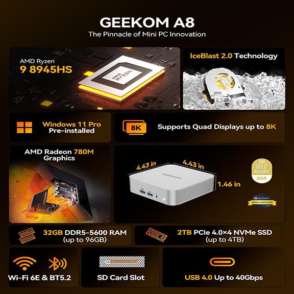 Geekom A8 Max Mini PC AMD Ryzen 8945hs 32GB 2TB SSD