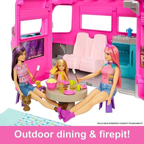 Mattel Barbie DREAM CAMPER Vehicle Playset - Toy Vehicle with 60 Doll-Sized Accessories Including Furniture, Pool & 30-inch Slide