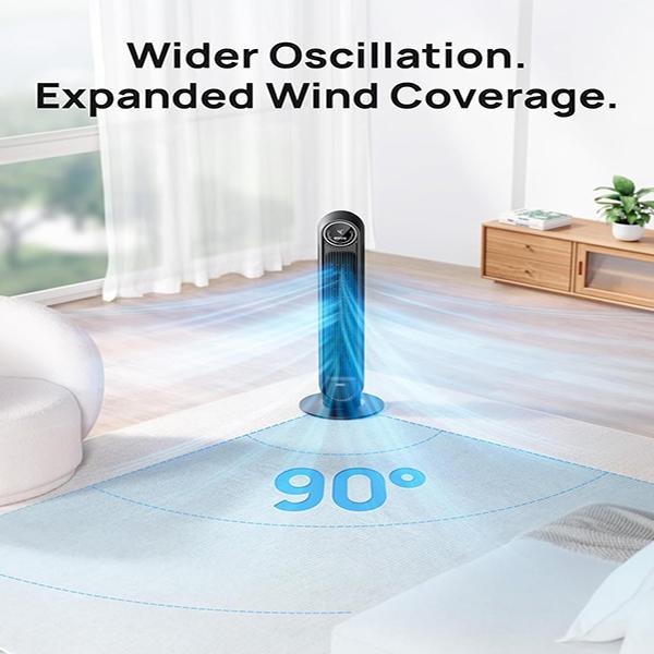 Dreo Tower Fan - 28dB Quiet Floor Fan, 90° Oscillating for Indoors with 4 Speeds, Black (DR-HTF007)
