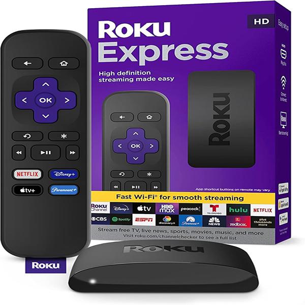 Roku Express - HD Roku Streaming Device with Standard Remote (no TV controls), Free & Live TV
