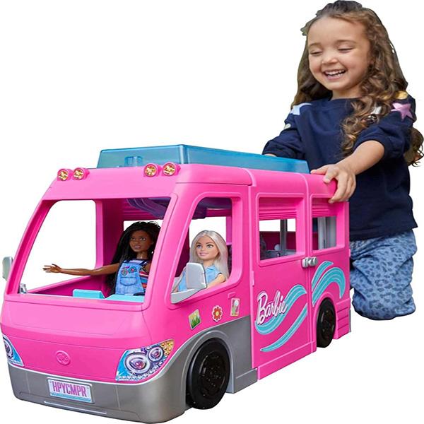 Mattel Barbie DREAM CAMPER Vehicle Playset - Toy Vehicle with 60 Doll-Sized Accessories Including Furniture, Pool & 30-inch Slide
