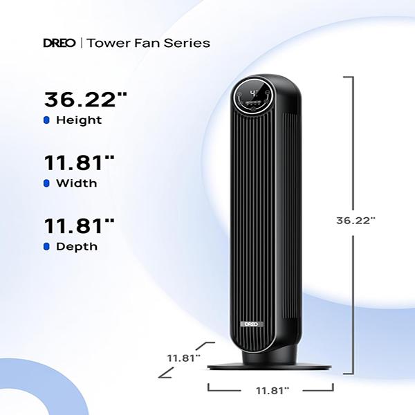 Dreo Tower Fan - 28dB Quiet Floor Fan, 90° Oscillating for Indoors with 4 Speeds, Black (DR-HTF007)