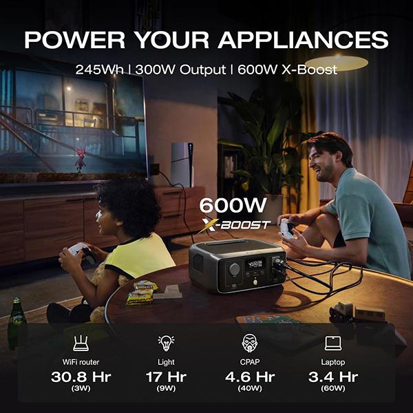 ECOFLOW Portable Power Station RIVER 3 - 245Wh LiFePO4 Battery Power Station, 300W Up to 600W AC Output, 1Hr Fast Charging for Outdoor/Camping/Home Use